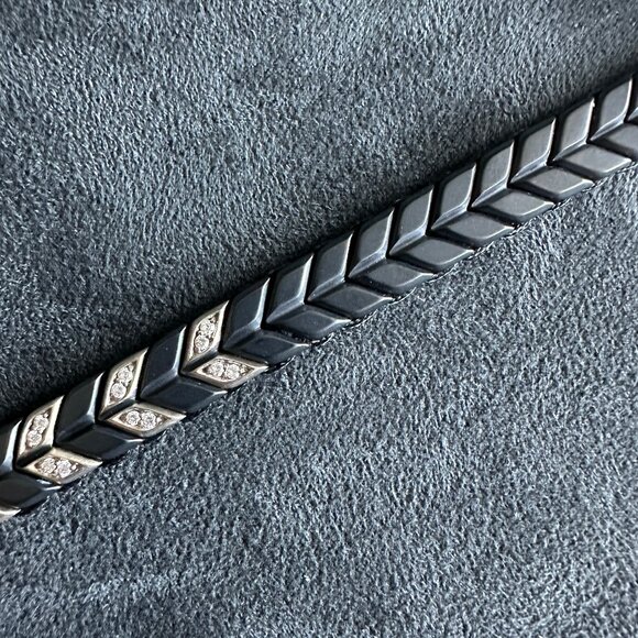 David Yurman Chevron Woven Bracelet w/ Black Titanium & White Diamonds - RARE - Picture 8 of 15